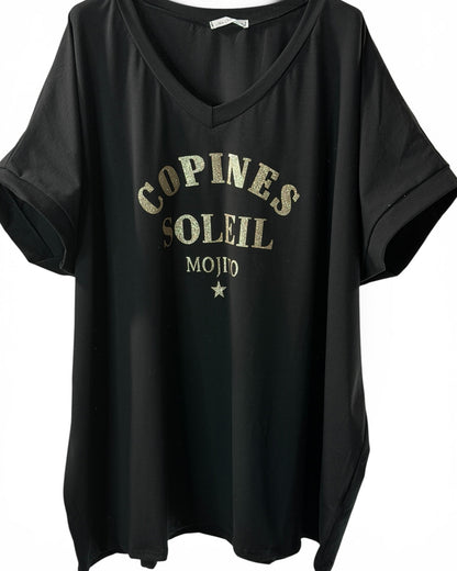 COPINES SOLEIL - T-SHIRT OVERSIZE NOIR JUSQU'A LA TAILLE 46/48 A 56/58