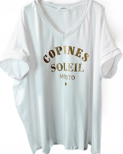 COPINES SOLEIL - T-SHIRT OVERSIZE BLANC JUSQU'A LA TAILLE 46/48 A 56/58
