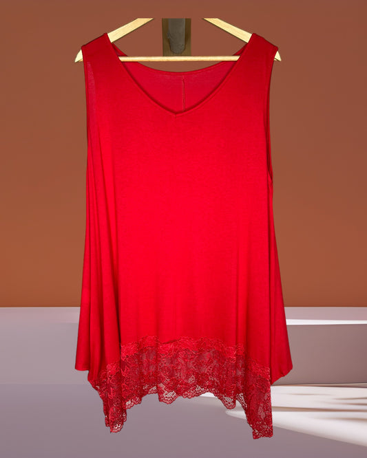 SEVERINE - TOP ROUGE BORDÉ DE DENTELLE