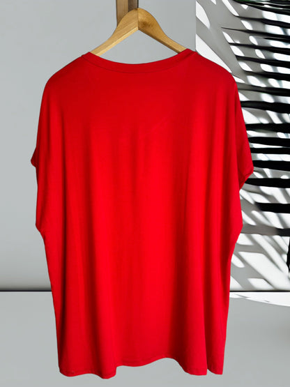 MARIO - T-SHIRT ROUGE EN VISCOSE JUSQU'A LA TAILLE 56/58
