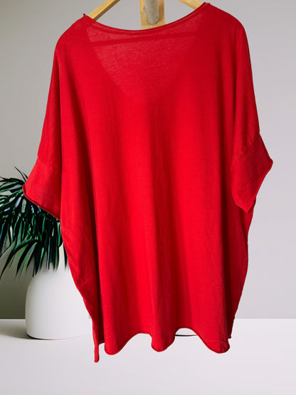 MAX - T-SHIRT EN COTON ROUGE TAILLE 48/50 A 56/58
