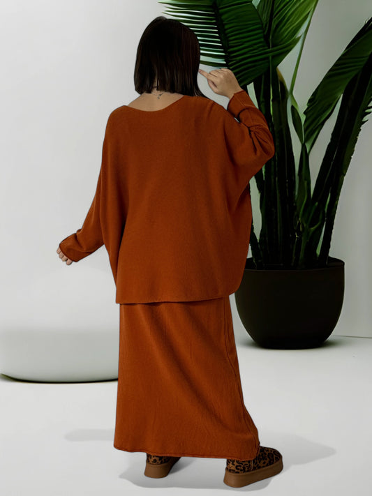FAUSTINE - ENSEMBLE EN MAILLE ROUX JUSQU'A LA TAILLE 52/54