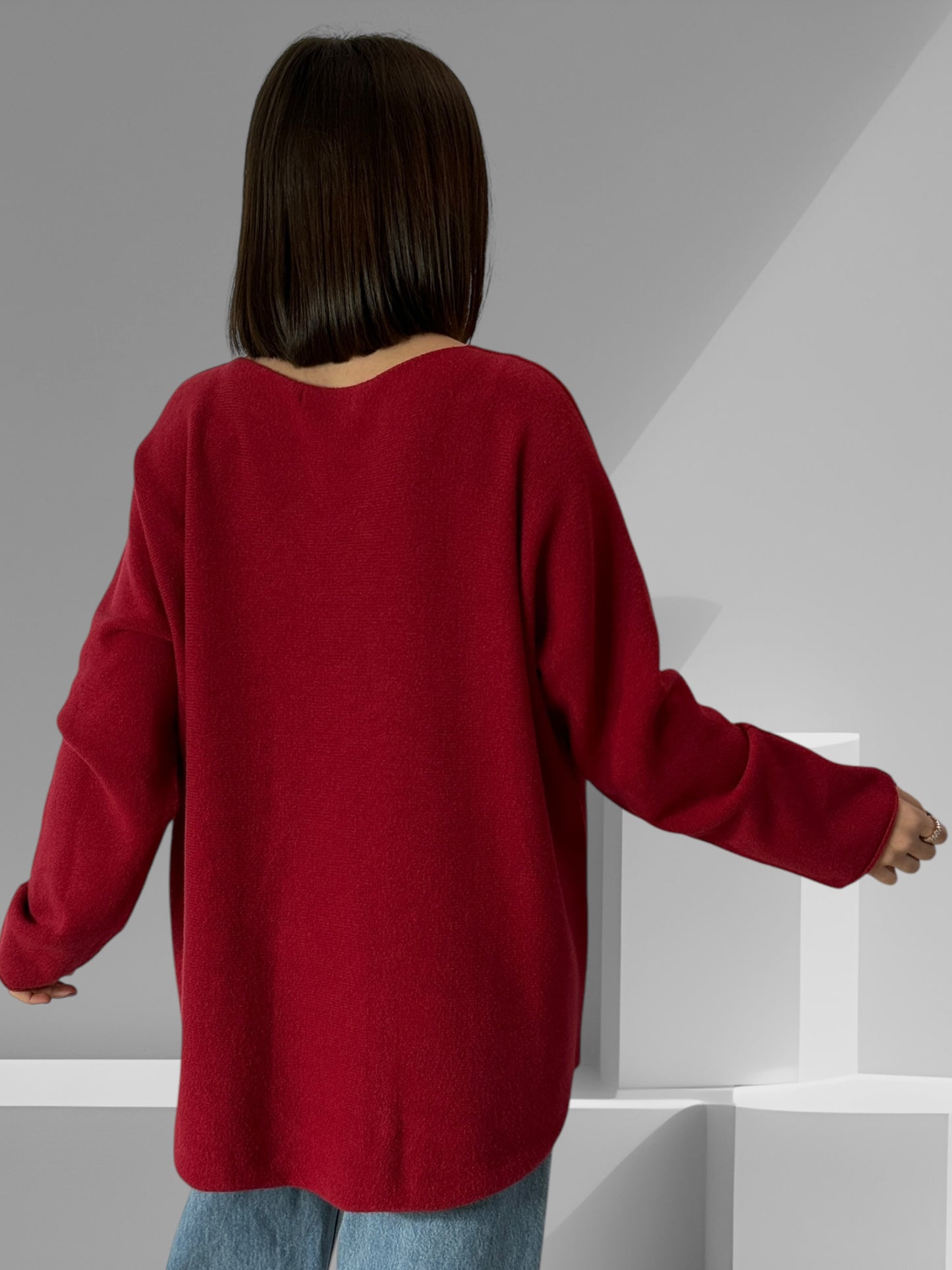 LARA - PULL OVERSIZE BORDEAUX JUSQU'A LA TAILLE 54