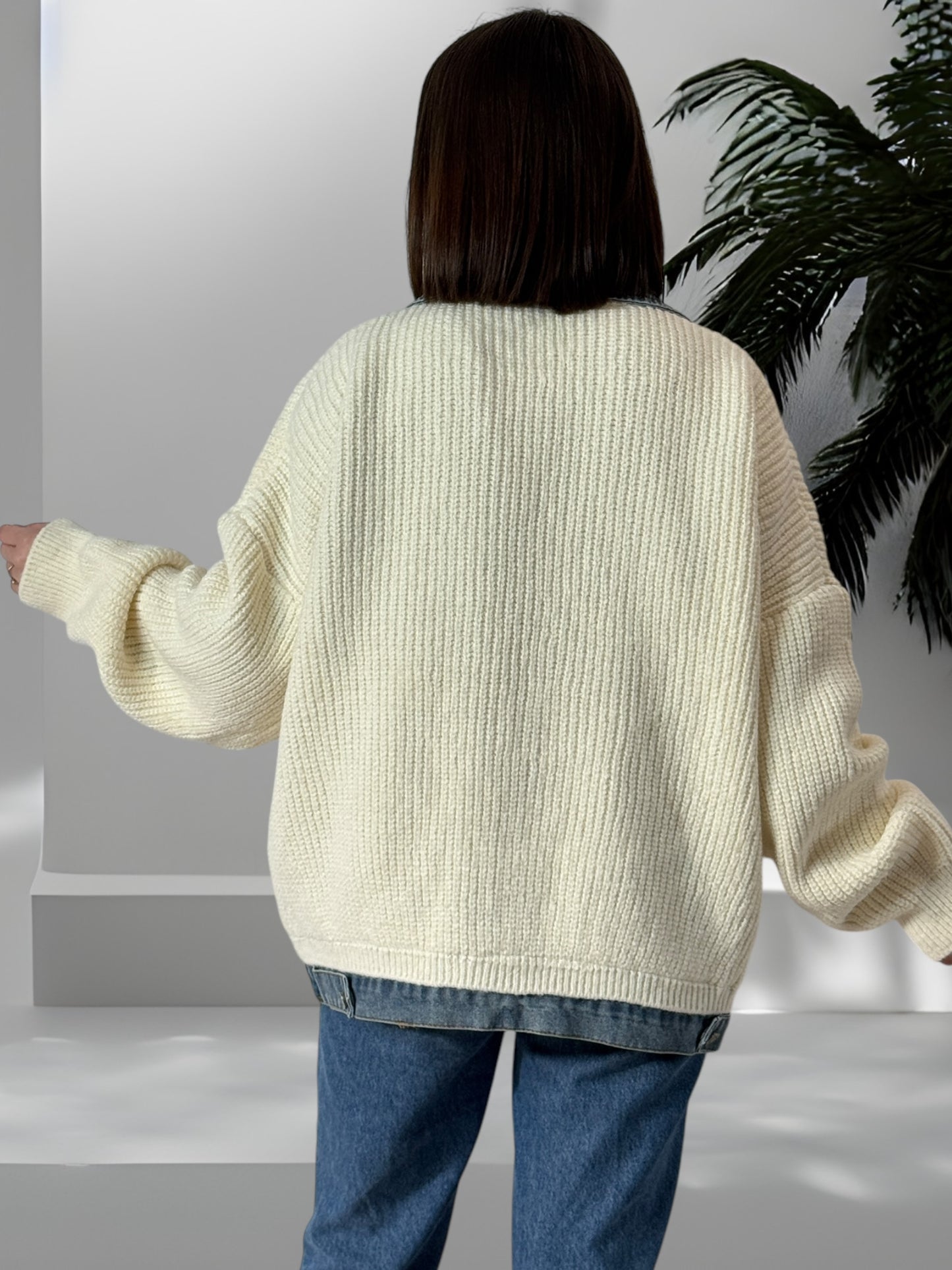 MASSIMO - VESTE BLANC CASSE OVERSIZE AVEC JEAN JUSQU'A LA TAILLE 54