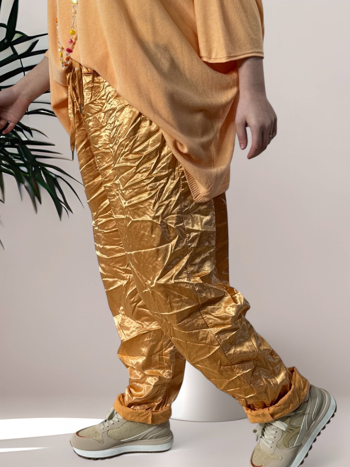 MARLON - PANTALON ABRICOT SATINE TAILLE 44/46 A 50/52