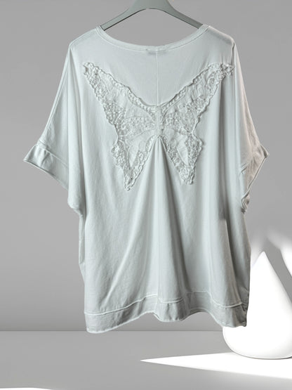 RITA - T-SHIRT BLANC OVERSIZE MOTIF PAPILLON AU DOS JUSQU'A LA TAILLE 54/56