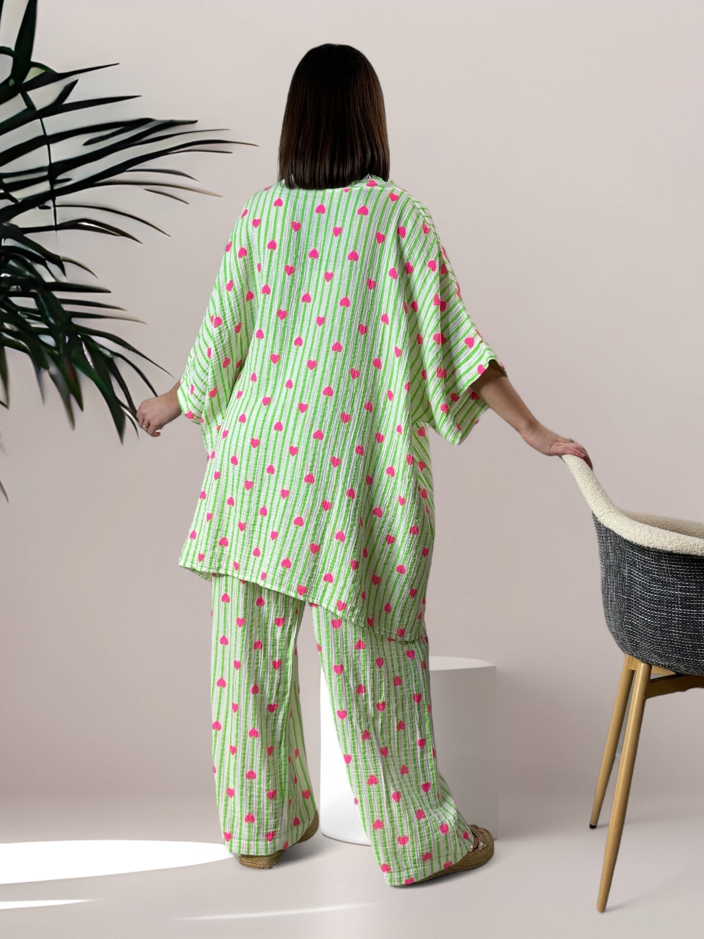 ANGY - PANTALON EN COTON RAYURE VERTE JUSQU'A LA TAILLE 48/50
