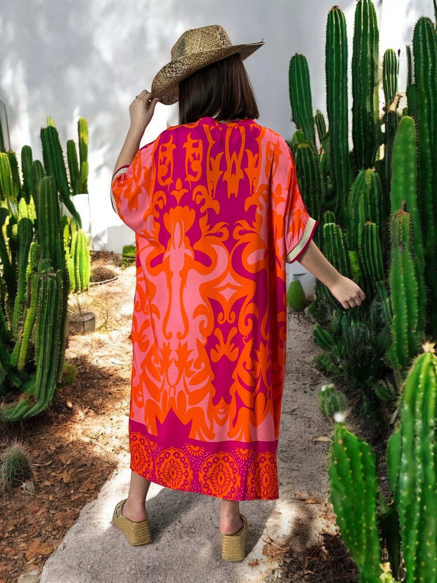 LALY - ROBE OVERSIZE MOTIF ORANGE JUSQU'A LA TAILLE 54