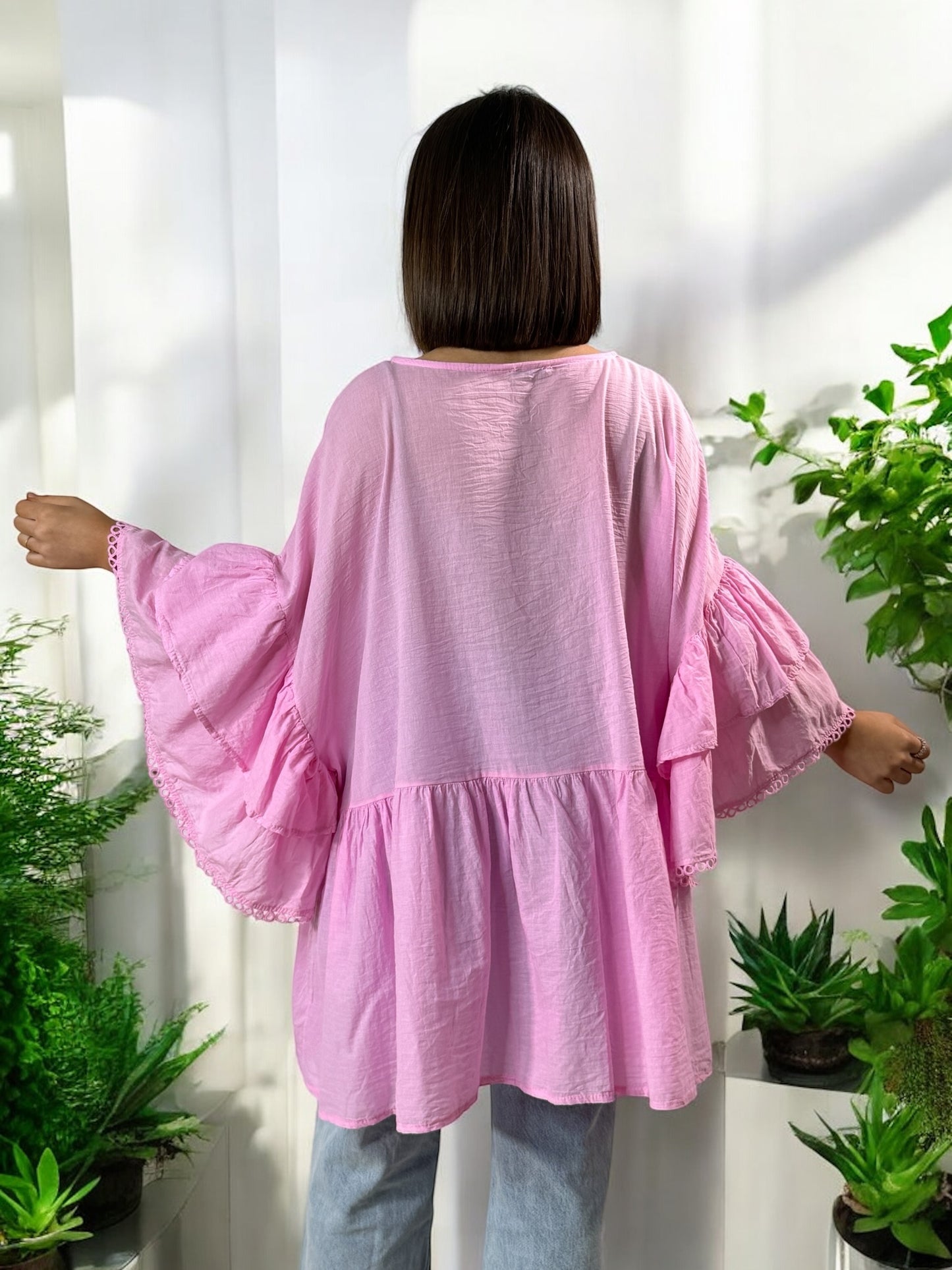 CORALINE - BLOUSE OVERSIZE ROSE EN COTON JUSQU'A LA TAILLE 52/54