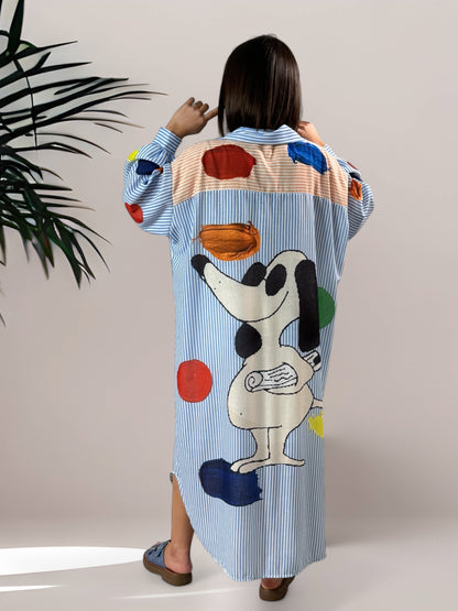LINETTE - ROBE CHEMISE OVERSIZE A MOTIF JUSQU'A LA TAILLE 52