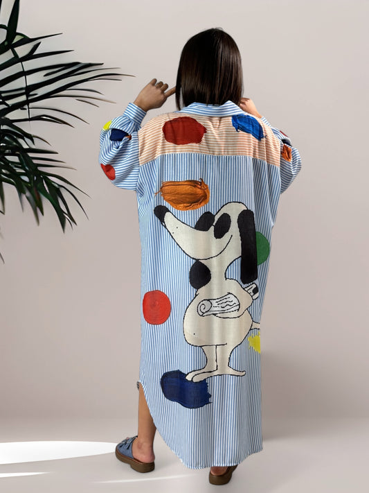 LINETTE - ROBE CHEMISE OVERSIZE A MOTIF JUSQU'A LA TAILLE 52