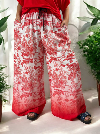 ROMAIN - PANTALON FLUIDE MOTIF ROUGE JUSQU'A LA TAILLE 50
