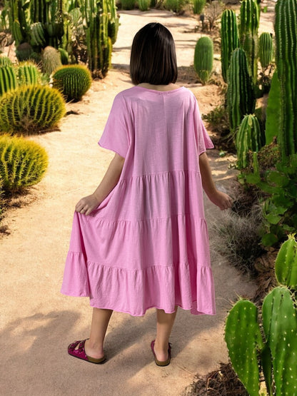 ELSA - ROBE ROSE OVERSIZE JUSQU'A LA TAILLE 56