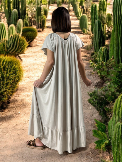ANTIBES - ROBE LONGUE OVERSIZE BEIGE JUSQU'A LA TAILLE 56