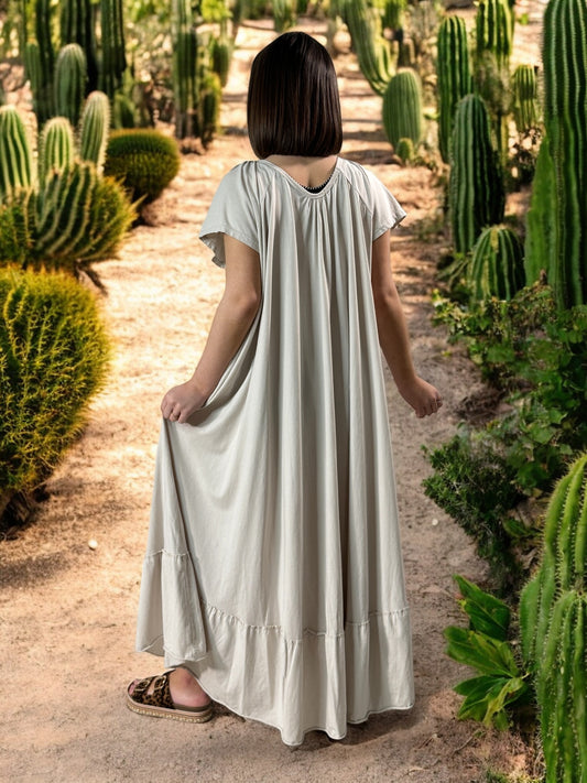 ANTIBES - ROBE LONGUE OVERSIZE BEIGE JUSQU'A LA TAILLE 56