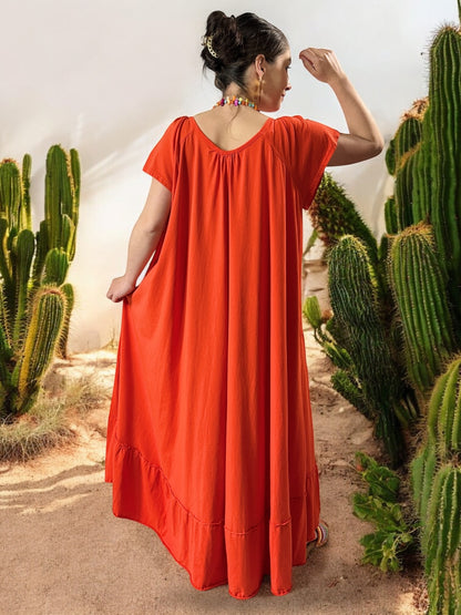ANTIBES - ROBE LONGUE OVERSIZE ORANGE JUSQU'A LA TAILLE 56