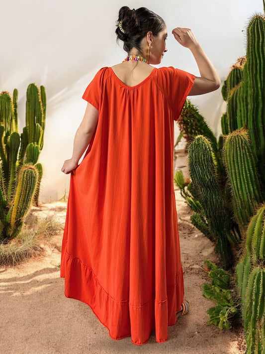 ANTIBES - ROBE LONGUE OVERSIZE ORANGE JUSQU'A LA TAILLE 56