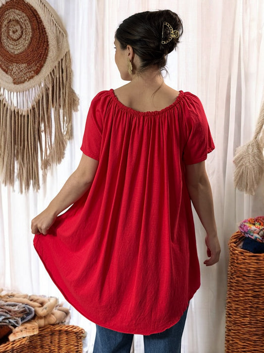 BEA - T-SHIRT ROUGE EN COTON JUSQU'A LA TAILLE 52