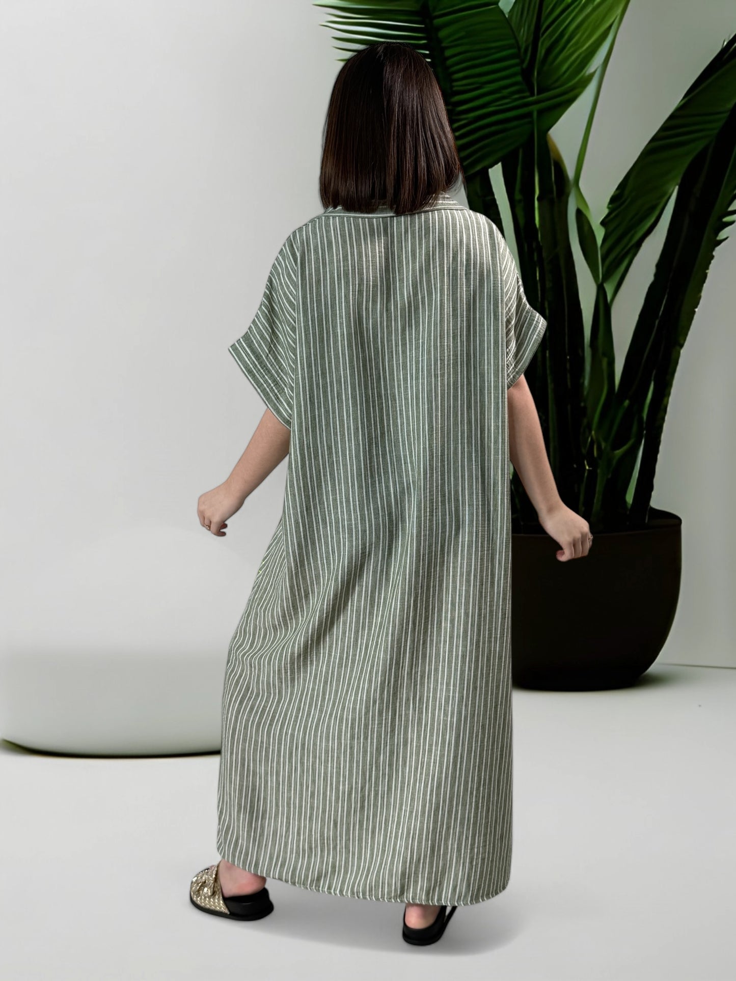 SOPHIE - ROBE CHEMISE OVERSIZE RAYURE KAKI JUSQU'A LA TAILLE 48