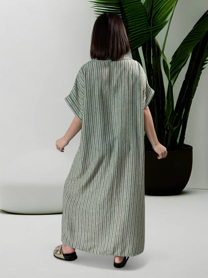 SOPHIE - ROBE CHEMISE OVERSIZE RAYURE KAKI JUSQU'A LA TAILLE 48