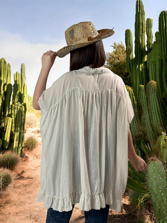 SERENA - BLOUSE BEIGE OVERSIZE EN COTON JUSQU'A LA TAILLE 56