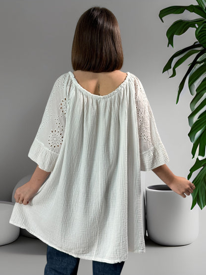 MEREDITH - BLOUSE OVERSIZE BLANCHE EN COTON JUSQU'A LA TAILLE 54/56