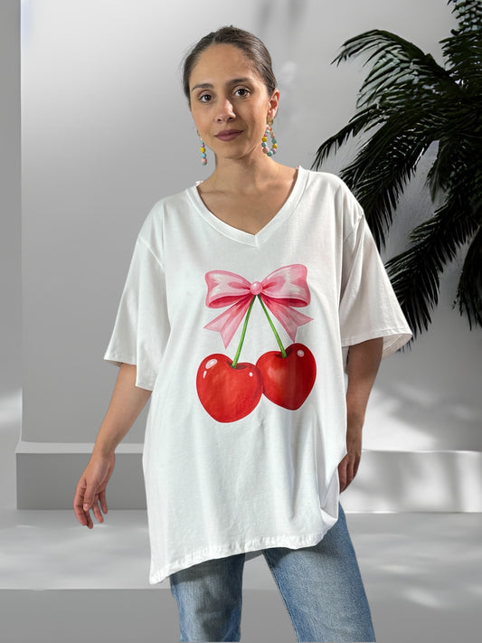 MARIUS - T-SHIRT BLANC MOTIF CERISE JUSQU'A LA TAILLE 56