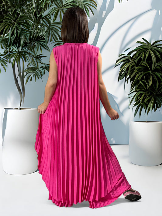 COCKTAIL - ENSEMBLE FUCHSIA TUNIQUE ET PANTALON  OVERSIZE JUSQU'A LA TAILLE 56