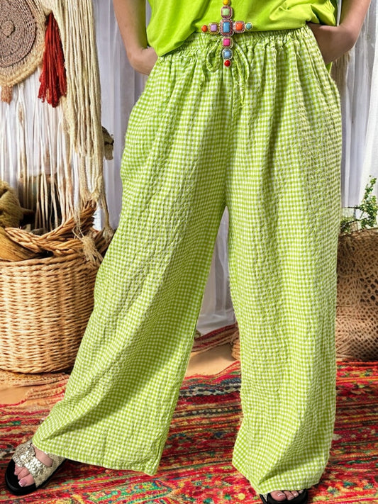 LEO - PANTALON VICHY VERT ANIS JUSQU'A 50