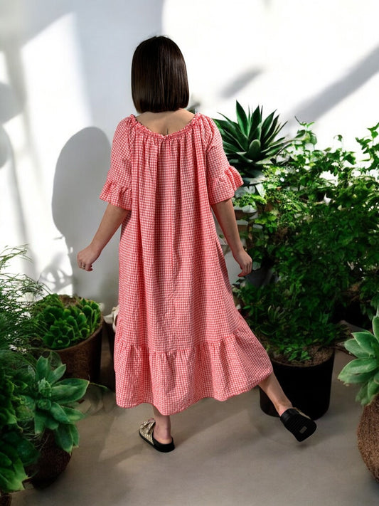 CAROLINE - ROBE VICHY CORAIL JUSQU'A LA TAILLE 54