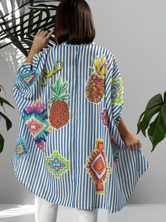 HONOLULU - TUNIQUE OVERSIZE A RAYURE AVEC MOTIF JUSQU'A LA TAILLE 58