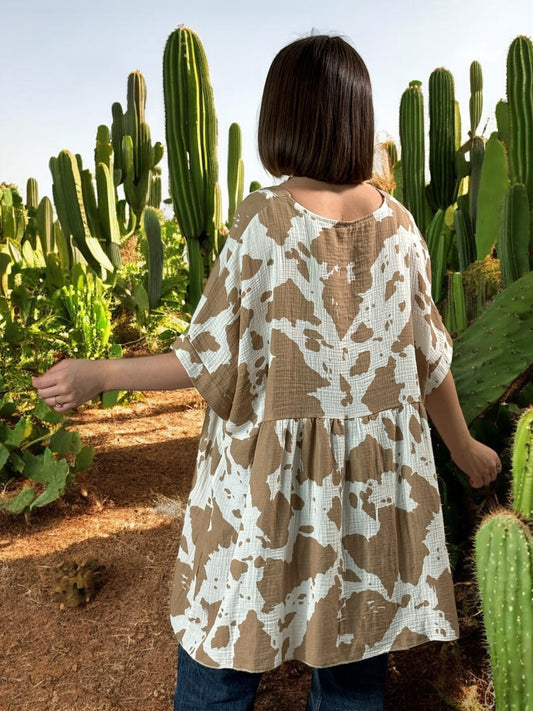 MATHILDE - TUNIQUE OVERSIZE MOTIF CAMEL JUSQU'A LA TAILLE 56/58