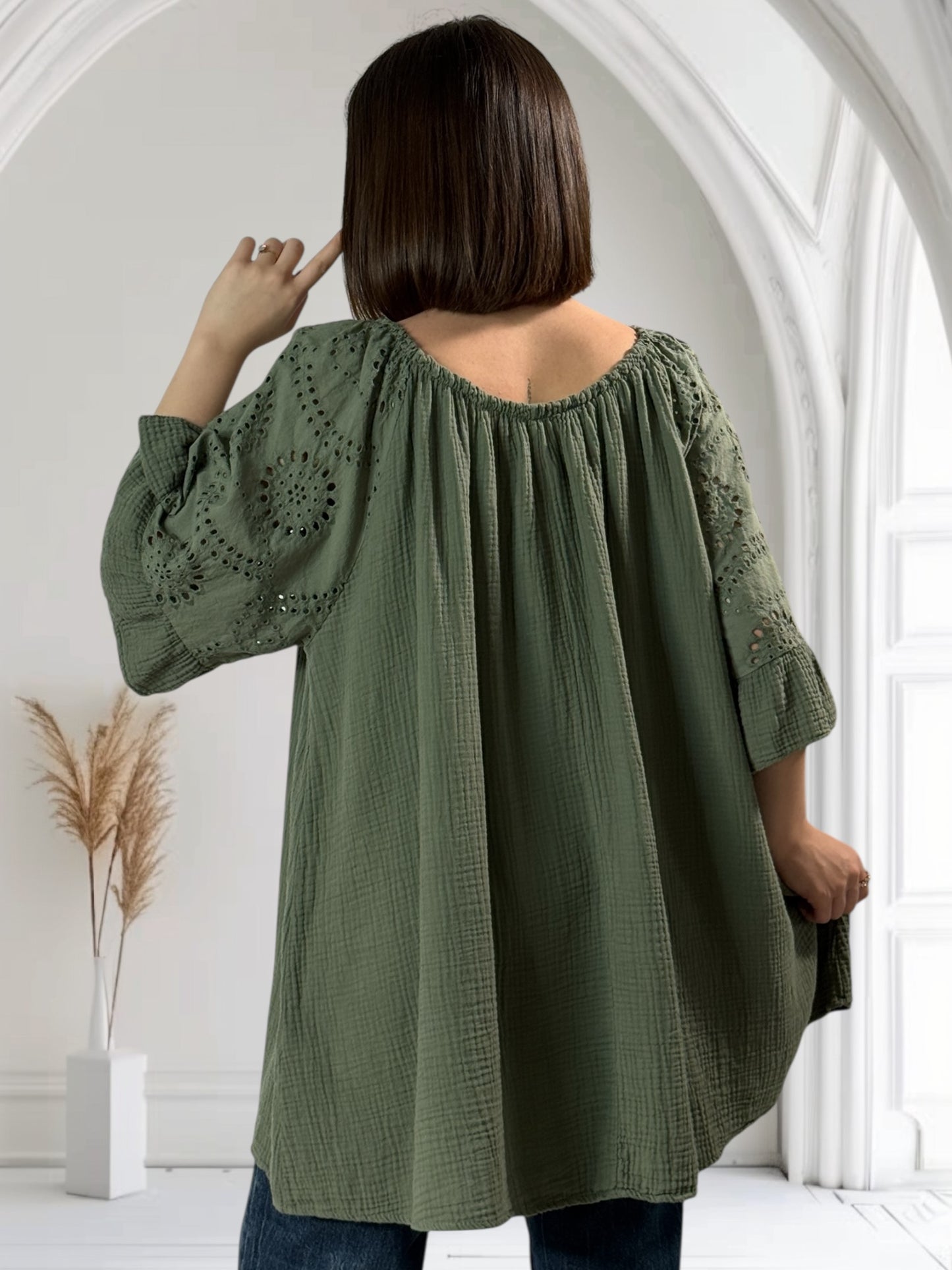 MEREDITH - BLOUSE OVERSIZE KAKI EN COTON JUSQU'A LA TAILLE 54/56