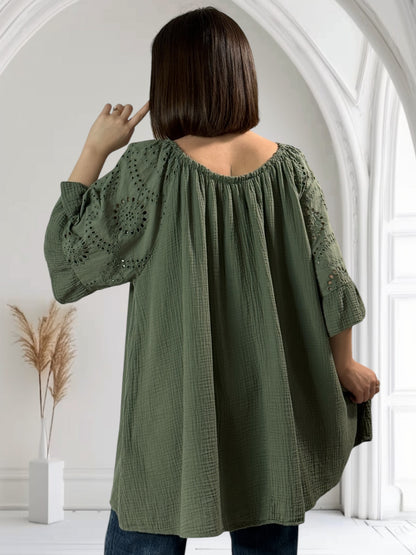 MEREDITH - BLOUSE OVERSIZE KAKI EN COTON JUSQU'A LA TAILLE 54/56