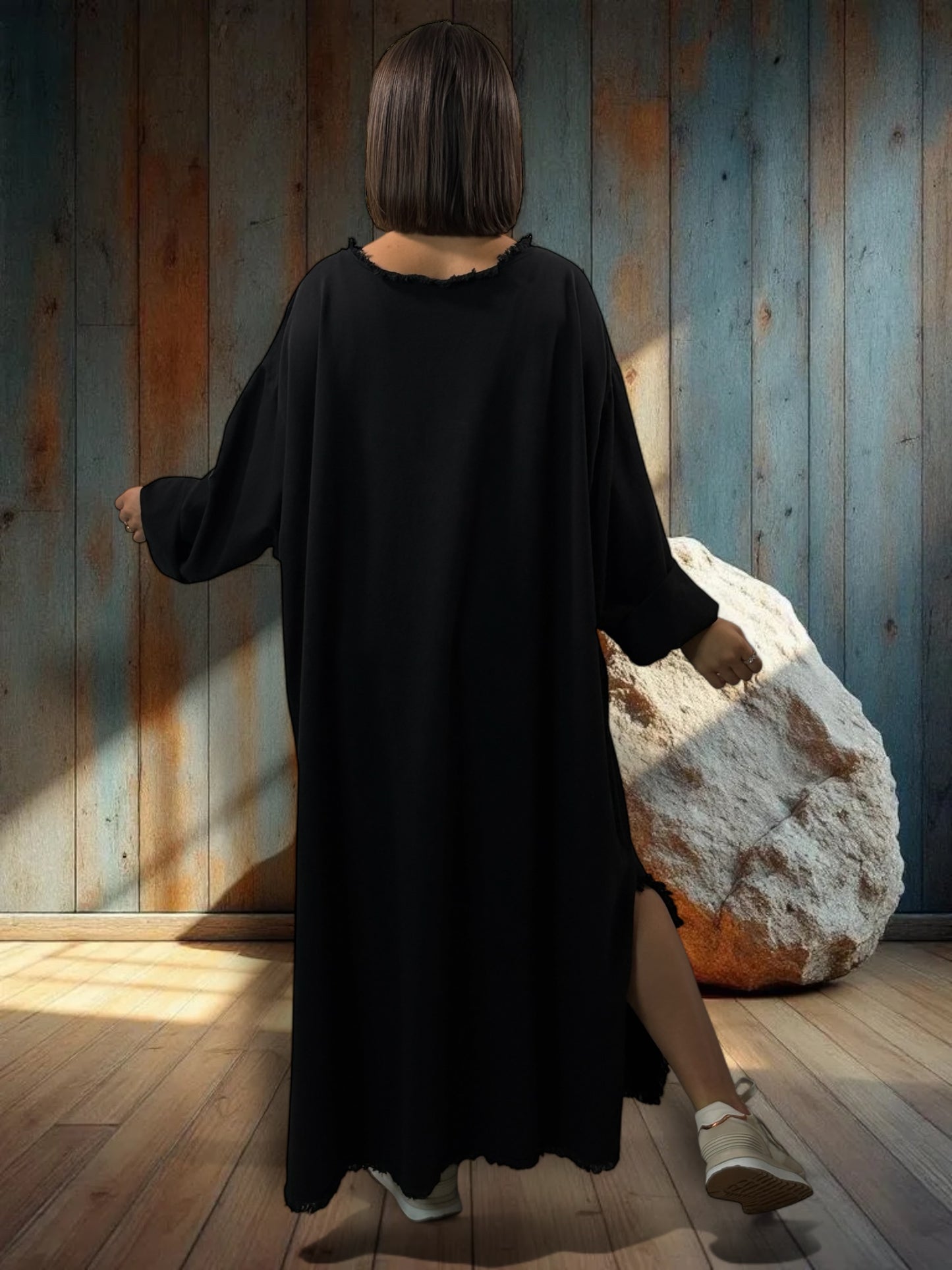SALOME - ROBE OVERSIZE NOIR POCHE LEOPARD JUSQU'A LA TAILLE 58