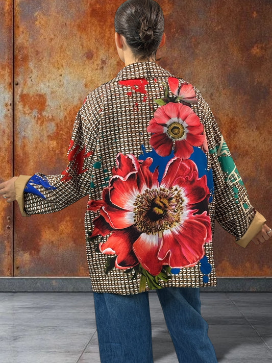 MARICAO - VESTE OVERSIZE MOTIF FLEUR JUSQU'A LA TAILLE 52