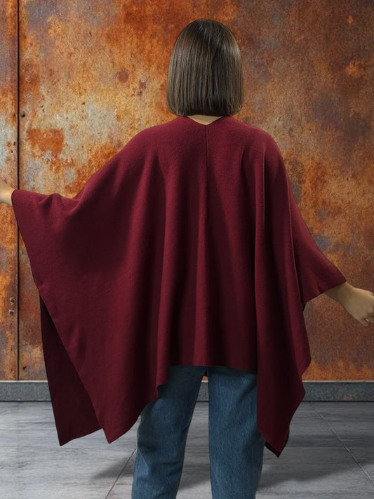ADRIANA -GILET PONCHO BORDEAUX EN MAILLE JUSQU'A LA TAILLE 60