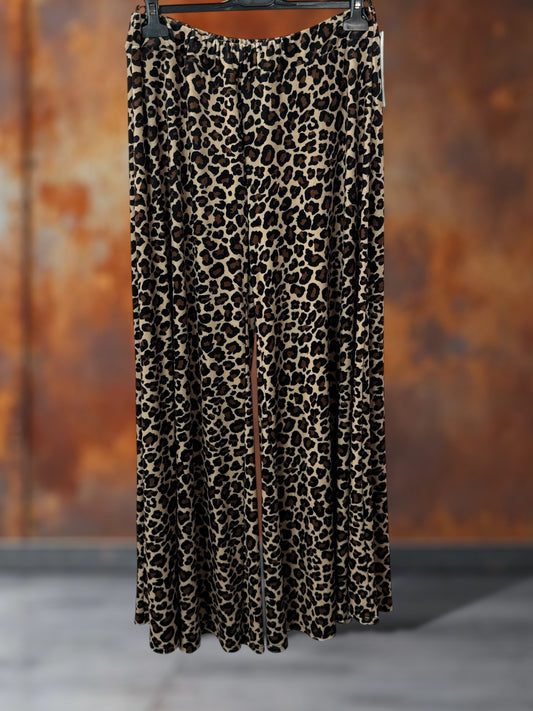EDITH - PANTALON PALAZZO EN VELOURS FLUIDE MOTIF ANIMALIER TAILLE 46 A 56