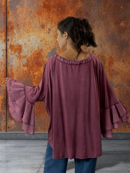 EMILIE - BLOUSE BORDEAUX EN COTON OVERSIZE JUSQU'A LA TAILLE 52