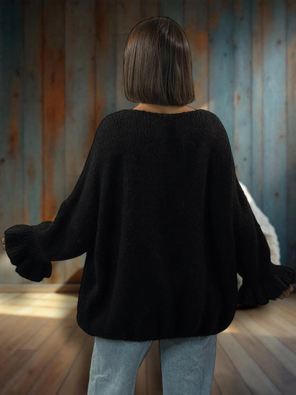 BERENGERE - GILET OVERSIZE NOIR AVEC NOEUDS JUSQU'A LA TAILLE 52/54