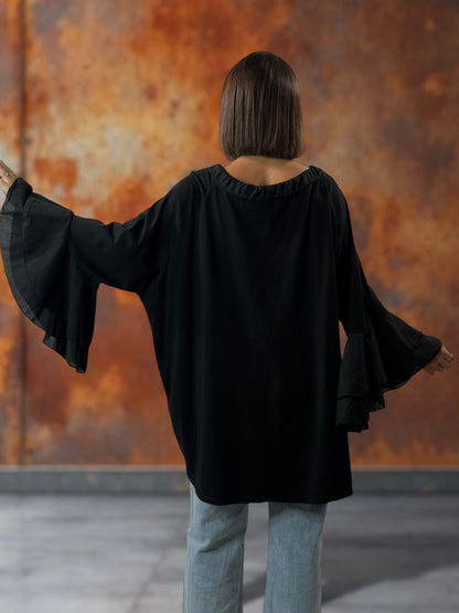 EMILIE - BLOUSE NOIRE EN COTON OVERSIZE JUSQU'A LA TAILLE 52