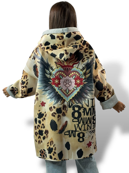 LULU - VESTE A CAPUCHE A MOTIF JUSQU'A LA TAILLE 52/54