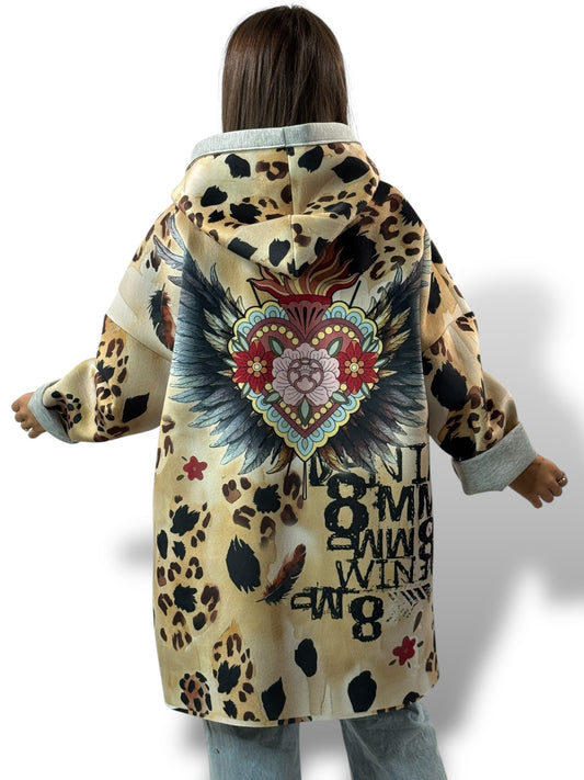LULU - VESTE A CAPUCHE A MOTIF JUSQU'A LA TAILLE 52/54