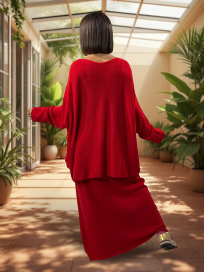 FAUSTINE - ENSEMBLE EN MAILLE ROUGE JUSQU'A LA TAILLE 52/54
