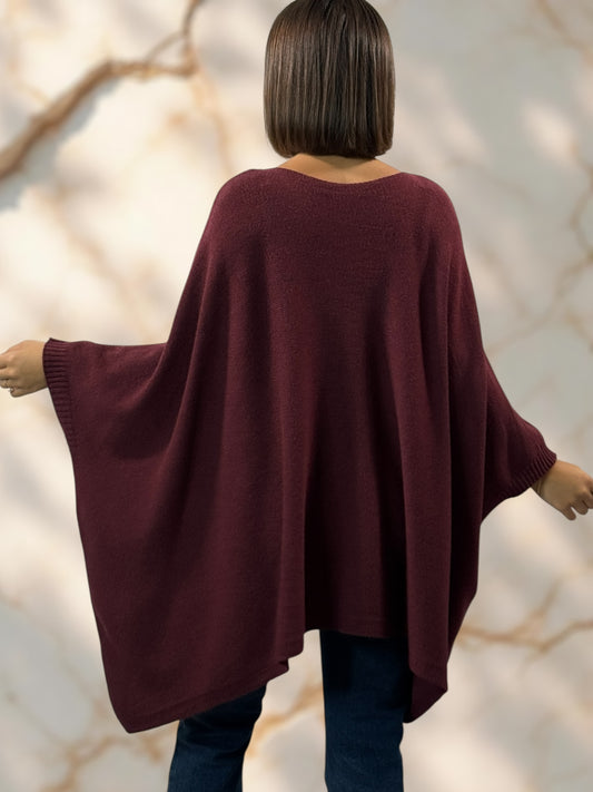 NICKO - PULL OVERSIZE BORDEAUX JUSQU'A LA TAILLE 60