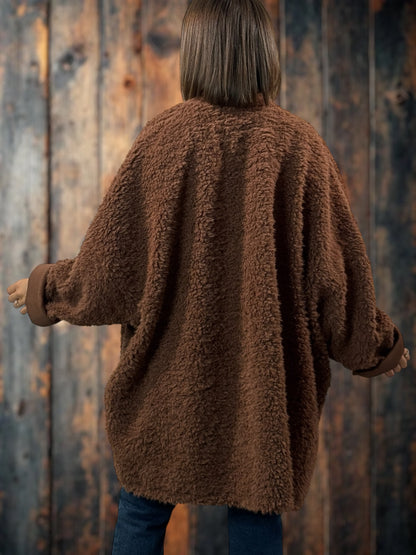 LILIROSE - VESTE OVERSIZE MARRON EN MOUMOUTE JUSQU'A LA TAILLE 56/58