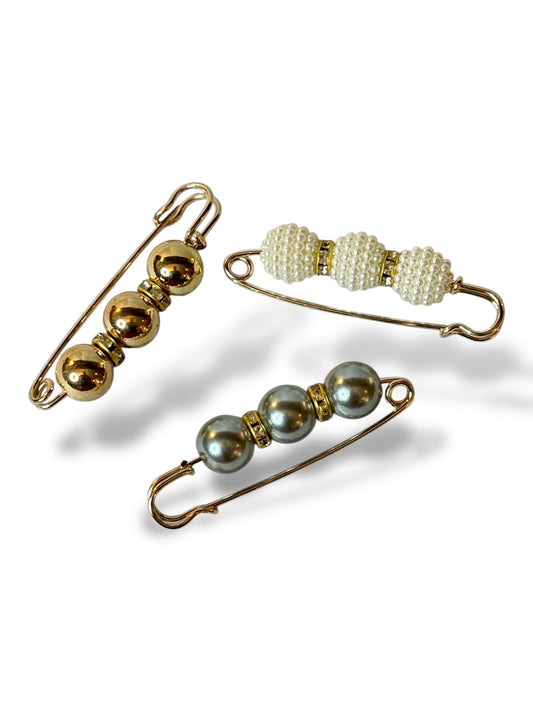 MARINO - LOT DE 3 EPINGLES AVEC STRASS ET PERLE