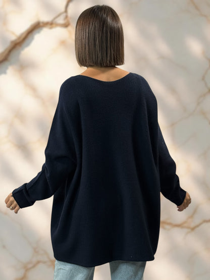 LARA - PULL OVERSIZE MARINE JUSQU'A LA TAILLE 54