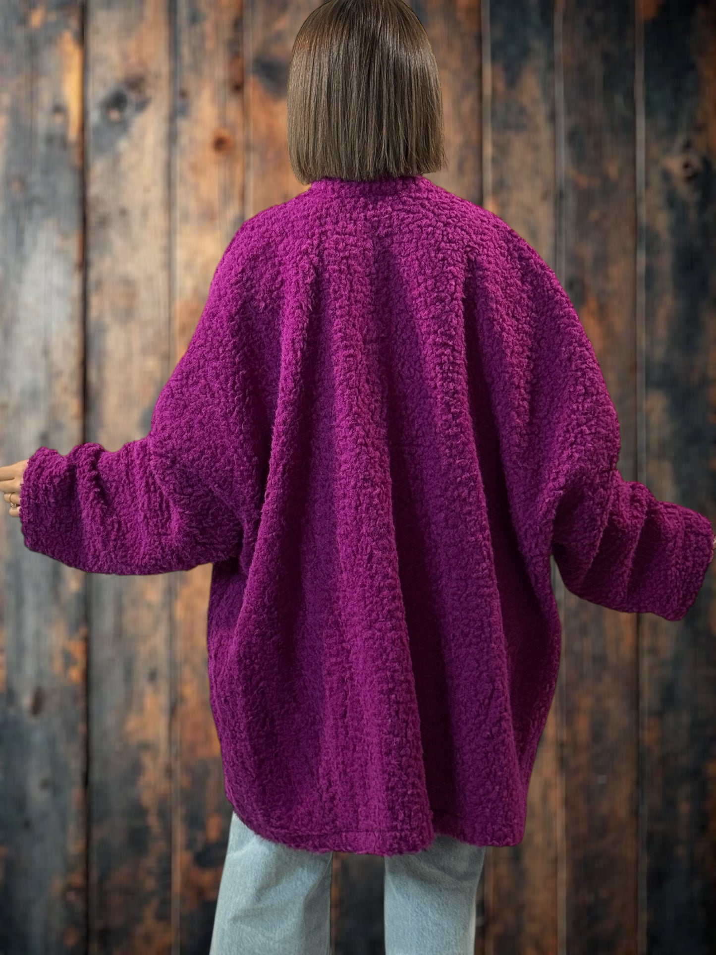 LILIROSE - VESTE OVERSIZE CYCLAMEN EN MOUMOUTE JUSQU'A LA TAILLE 56/58