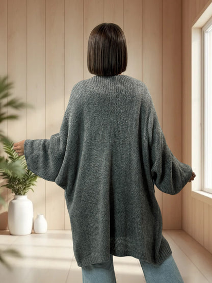 SANTANA - GILET OVERSIZE GRIS POCHES EN JEAN JUSQU'A LA TAILLE 52